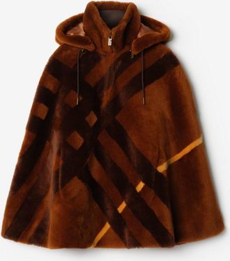 Burberry Check Intarsia Shearling Cape