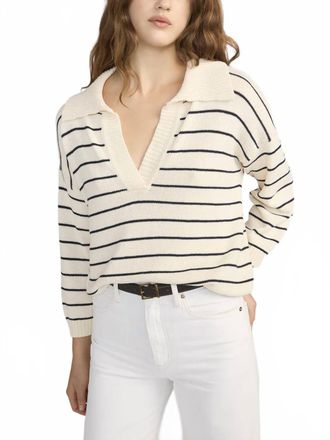Frame Denim Stripe Eazy Pullover Sweater In Beige