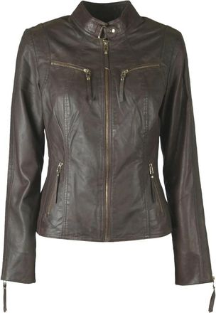 BTF-CPH Almond Brown Biker Jas - Dames - Leren en Su&egrave;de Jassen - Bruin - L - Leer - Jassen