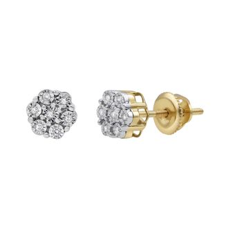 LuvMyJewelry Micro 10K Yellow Gold Diamond Cluster Earrings - 0.05ct