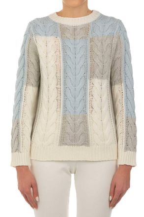 Le Tricot Perugia Giro Collo Sweater In Offwhite+Grey+Sky