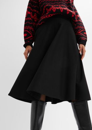 Bonprix Midirock BONPRIX, Damen, Gr. 56, schwarz, Web, Obermaterial: 70% Viskose, 25% Polyester, 5% Elasthan, unifarben, ausgestellt kniebedeckend, R&ouml;cke Midi