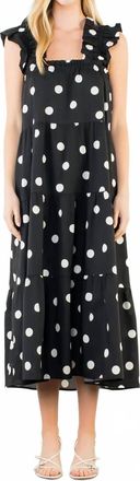 THML Clothing Amy Ruffle Sleeve Tiered Midi Dress In Black