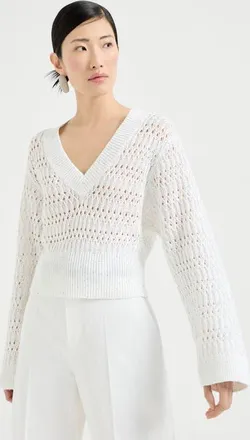 Brunello Cucinelli Dazzling braids sweater in White at Nordstrom, Size Xx-Small Eu