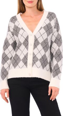 CeCe by Cynthia Steffe Argyle V-Neck Cardigan in Antique White at Nordstrom Rack, Size Xx-Large