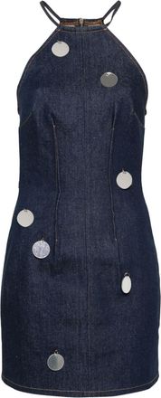 DAVID KOMA mirror-detail denim dress - women - Acrylic/Cotton - 6 - Blue