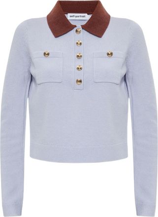 Self Portrait Blue Contrast Collar Knit Top