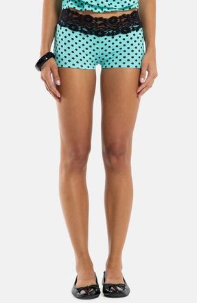Jaded London Polka Dot Lace Mini Shorts in Turquoise at Nordstrom, Size 12