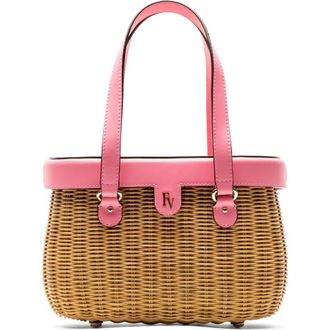 Frances Valentine Willow Woven Wicker & Leather Top Handle Bag in Pink at Nordstrom