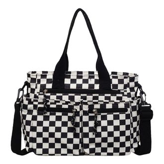 Generic Cymwer Plaid Pattern Crossbody Bag Large Capacity Travel Checkered Tote Handbag (Black) (Style 1)