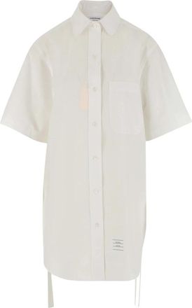 Thom Browne Logo Patch Button-Up Overhemdjurk - Dames - Shirt Kleedjes - Wit - XS - Katoen - Kleedjes