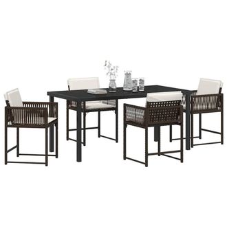 Berkfield Home Modern 5 Piece Garden Dining Set with Cushions Brown Poly Rattan