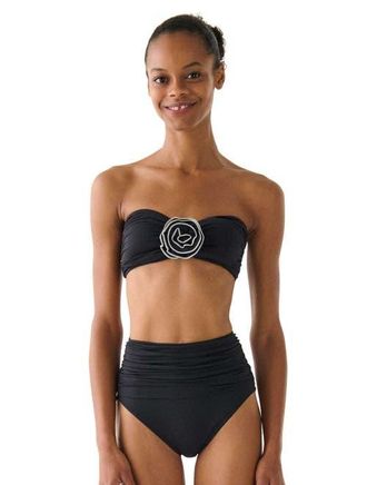 Kate Spade New York Contrast Rosette Solids Bandeau Bra Top in Black at Nordstrom, Size X-Large