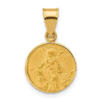 Diamond2Deal 14k Yellow Gold Polished and Satin Solid Our Guardian Angel Medal