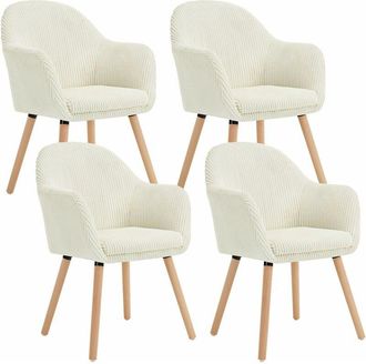 Woltu 4x Sillas De Comedor Sillas De Cocina Giratorias Con Patas De Metal Para Comedor. Asiento De Pana. Patas De Madera. Crema - Woltu