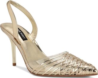 Nine West Pemma Slingback Pointed Cap Toe Pump in Gold at Nordstrom, Size 10.5