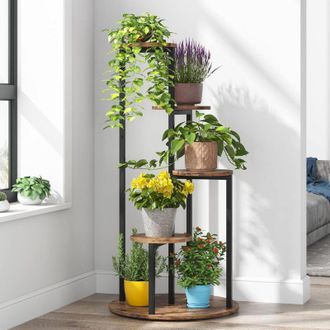 Tribesigns Soporte Para Plantas De 4 Niveles Para Interiores, Estantes De Madera Altos Para M&uacute;ltiples Plantas En Maceta, Soportes De Macetas De Esquina Con Marco