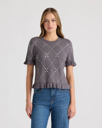 NVLT Womens Crew Neck Sweater with Ruffles