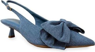 Shushop Nora Bow Kitten Heel Slingback Pump in Denim at Nordstrom, Size 6.5