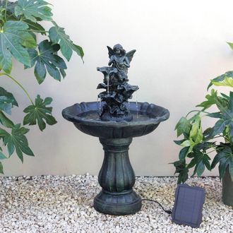 PRIMROSE Solar Powered Fairy Figure Grey Water Feature Cascade 89cm