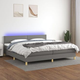 vidaXL Vidaxl - Cama Box Spring Con Colch&oacute;n Y Led Tela Gris Oscuro 200x200 Cm