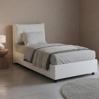 Talamo Italia Dmora - Cama Individual Dabal, Cama Contenedor Con Tapizado En Ecopiel, 100% Made In Italy, Apertura Lateral, Adecuado Para Colch&oacute;n 80x190 Cm, Blanco