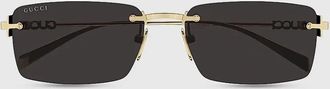 Gucci Block 56mm Rimless Rectangular Metal Sunglasses