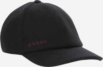 Gucci Mens Wool Baseball Cap With Adjustable Strap Black Hat