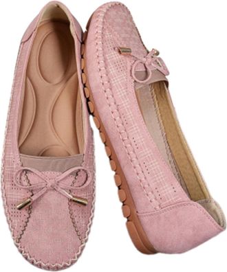 Generic Orthopedic Leather Shoes, Lightweight Anti-Slip Breathable Sandals, Dressy Slip-On Bow-Knot Round Toe Loafers (Pink,7.5)