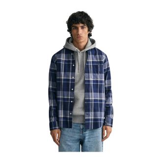 GANT Geruit Flanellen Overhemd - Heren - Casual Overhemden - Blauw - L - Katoen - Overhemden