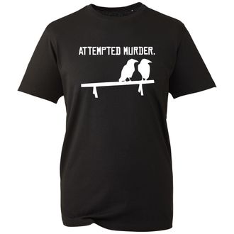 Generic Attempted Mur-der T-Shirt, Clever Murder of Crows Joke Artwork, Gothic Bird Aesthetic, Unisex Gift Tee Top (Black, S)