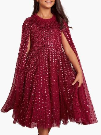 Needle & Thread Raindrop Cape Kids Dress in Red at Nordstrom, Size 11