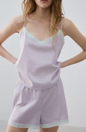 Mango Cotton Lace Trim Pajama Cami in Lilac at Nordstrom, Size Large