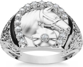 Pompeii3 Mens Pinkie Horse Lucky Diamond Ring Gold Lab Grown