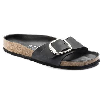 Birkenstock Sandal Madrid Big Buckle Narrow - Dames - Sandalen - Zwart - 36 EU - Leer - Schoenen