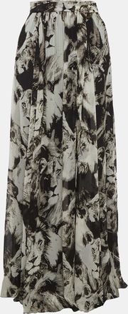 Roberto Cavalli Black/white Print Silk Maxi Skirt