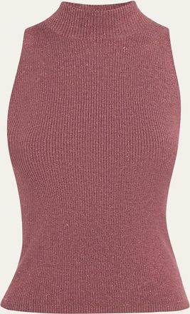 Brunello Cucinelli Metallic Cashmere Rib Knit Tank Top