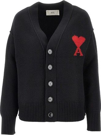 Ami Wool cardigan with Ami de Coeur inlay Woman XS