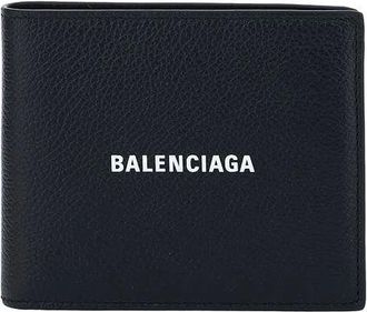 Balenciaga Accessoires, Heren, Zwart, ONE Size, Leer, Logoed Leren Portemonnee met Kaartsleuven