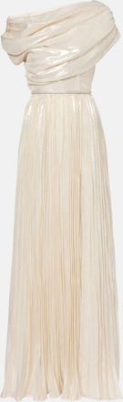 Self Portrait Asymmetric draped silk-blend chiffon maxi dress