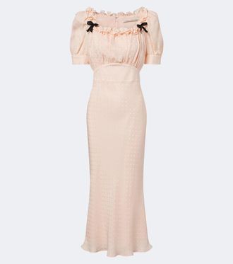 Alessandra Rich Bow-detail ruffled silk jacquard midi dress