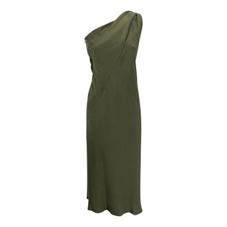 Max Mara Midi Dresses, female, Green, XS, One-shoulder Satin Dress