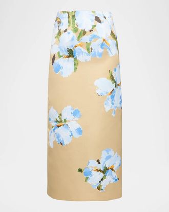 Oscar De La Renta Watercolor Iris Midi Skirt
