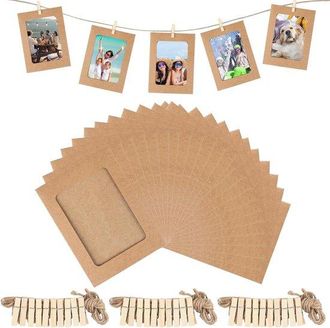 No Brand Adem&aacute;s: Marco De Fotos De Papel Kraft, 30 Piezas, 152 X 115 Cm, Para Manualidades Guirnalda De Fotos Para Decoraci&oacute;n De Pared Con Pinzas De Madera Y C