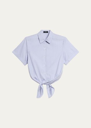 Theory Pinstripe Cotton-Blend Tie Shirt