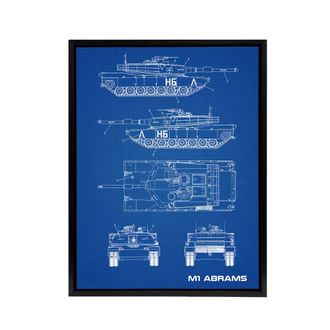 Artery8 M1 Abrams US Main Battle Tank Blueprint Framed Canvas Wall Art Print in Blue | Size: W24 x H32