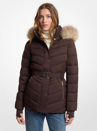 Michael Kors Faux Fur Trim Packable Quilted Puffer Jacket