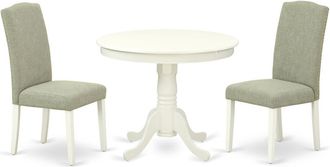 East West Furniture Dining Room Set Linen White, ANEN3-LWH-06