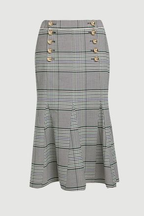 Karen Millen Womens Tailored Check Godet Midi Skirt - Monochrome Multi - Size 10 UK