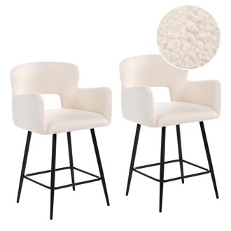 Beliani Beliani - Conjunto De 2 Sillas De Bar Modernas Asiento De Boucl&eacute; Con Reposabrazos Respaldo Acolchado Blanco Crema Sanilac